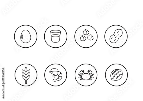 食物アレルギー表示　アレルゲンのイラスト　マーク アイコン