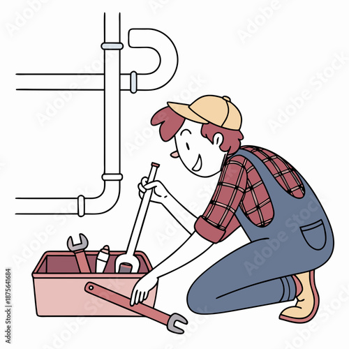 Plumber fixing pipes