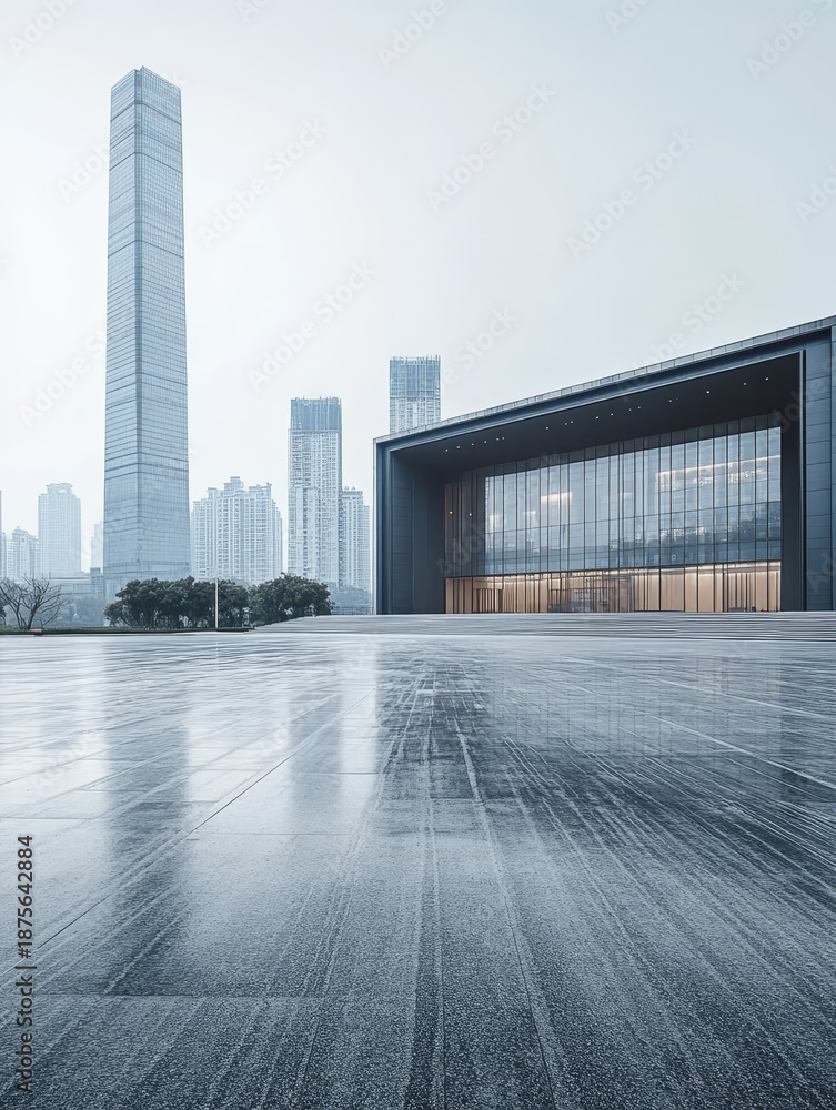 Fototapeta premium Modern minimalist architectural plaza car advertisement background image