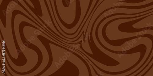 Abstract brown psychedelic waves print background. 1970s trippy seamless pattern. Marble acrylic swirl pattern. Coffee or chocolate liquid texture.