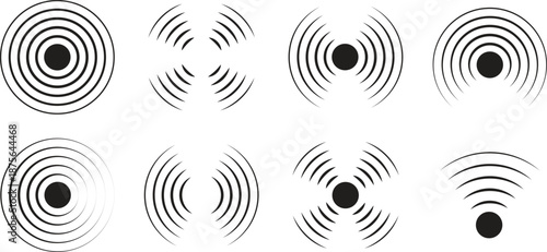 different blue concentric circles icon vector illustration isolated on transparent background. radar signal or vibration elements. sonar or sound wave ring collection. sound wave rings collections