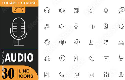 Editable stroke audio icons set