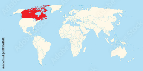 canada location highlighted in red on world map for education business and global geography research applications