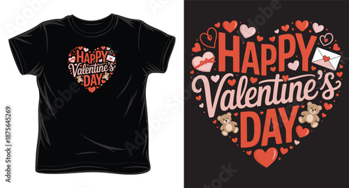 Happy valentine's day t-shirt design concept with heart shape made of various valentine elements