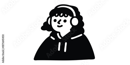 An expressive illustration of a person with headphones, perfect for conveying themes of music, listening, and lifestyle.