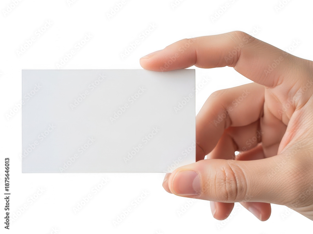 Obraz premium Hand holding blank business card isolated on transparent background