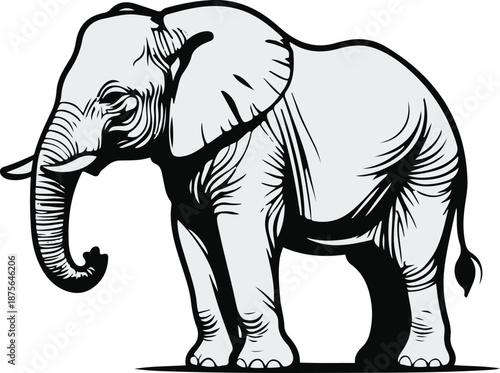 Minimalist vector sticker of an elephant side view, smooth curves, simple flat line art, clean outline, white background, professional stock vector 1