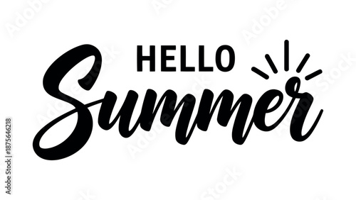 Hello summer text with sunburst on white background high quality professional detailed modern