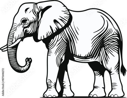 Minimalist vector sticker of an elephant side view, smooth curves, simple flat line art, clean outline, white background, professional stock vector 2