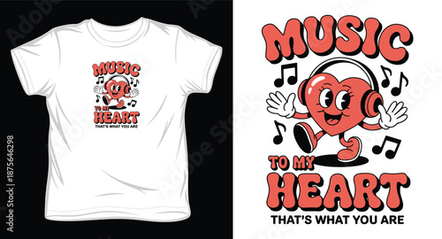 Music to my heart character wearing headphones for t shirt design