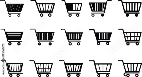 Shopping Cart Vector Icon Silhouette Set for Ecommerce, Online Shopping, Retail, Checkout, Add to Cart, Buy Now, UI UX, Web, App, Infographics, Minimal Black Silhouette, Editable and Scalable Vector G