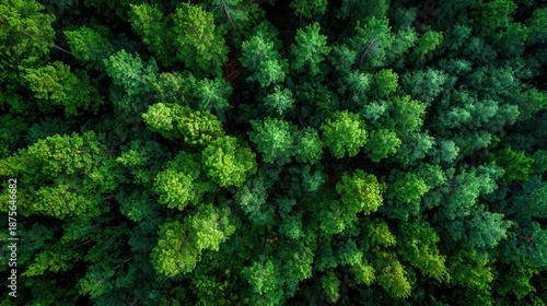 Lush green forest canopy from above with natural beauty, and peaceful nature.