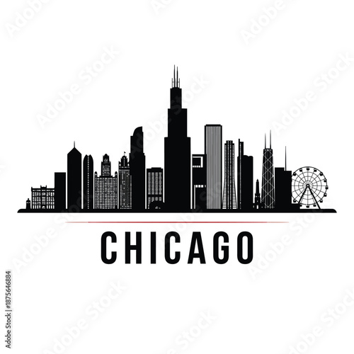 chicago city skyline with ferris wheel and buildings