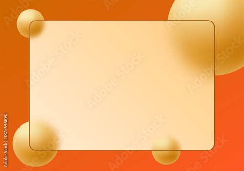 Elegant orange background with frosted glass card and golden volumetric spheres. Eps 10