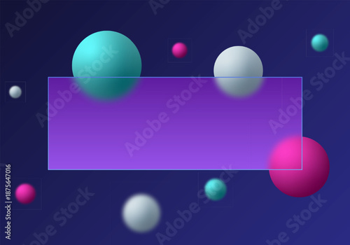 Modern composition with floating 3D balls and a frosted glass frame. Eps 10
