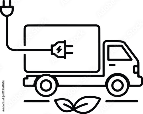 Electric delivery truck with plug and leaf icon