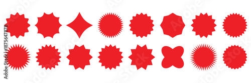 Set of circles with zigzag edges, Sunburst sticker shapes, Rounded starburst zigzag badge, spiky oval, circle and star shaped price tag, discount and sale label stickers, sale badge offer promo tag