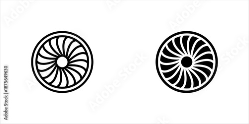 Plane turbine icon set. Airplane equipment. Jet propeller. Aeroengine. vector illustration on white background