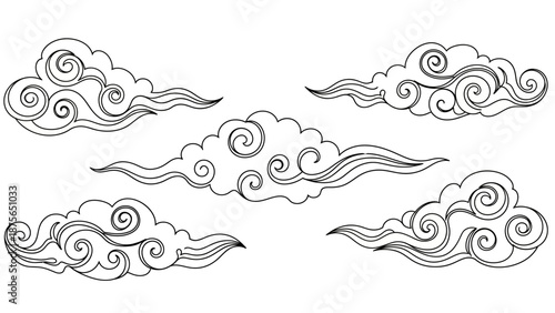 whimsical swirly clouds with chinese style