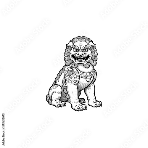 Ancient chinese foo dog engraving.