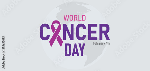 4 February, World Cancer Day with awareness purple ribbon vector illustration