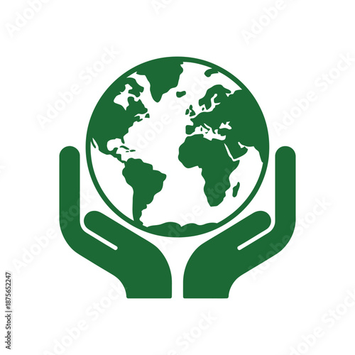 Green planet Earth held gently in two cupped hands symbolizing protection and environmental care for our world