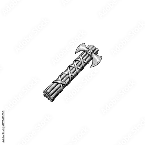 Ancient roman fasces engraving.