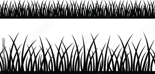 Grass border silhouette illustration featuring natural blades of grass on white background, representing outdoor nature elements, botanical landscape design, and decorative greenery  