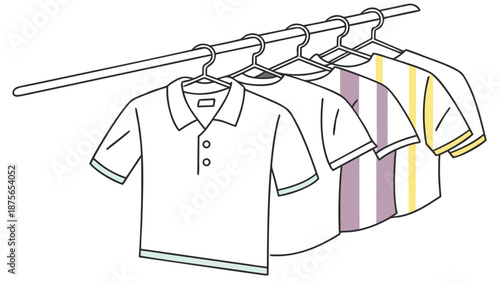 Four colorful polo shirts hanging on a rack, ready for selection.