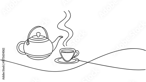 Steaming hot tea poured from a teapot into a cup, a comforting moment of warmth and relaxation.