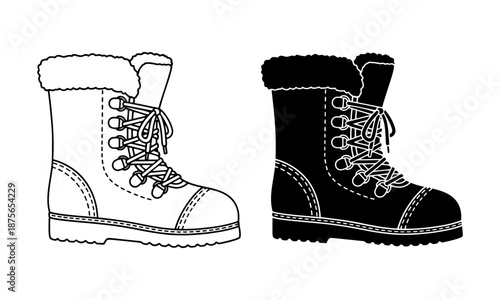 Fur-Lined Snow Boots Icon in Outline and filled Vector