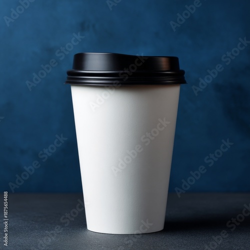 empty blank coffee cup isolated on blue black background