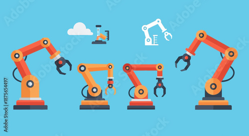 Industrial robotic arms on a blue background