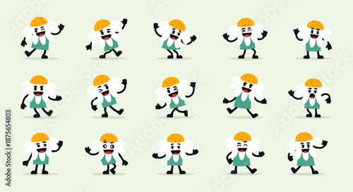 Cute cartoon bonsai trees with sleepy and happy faces.