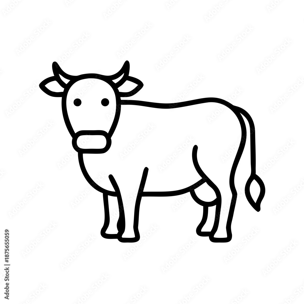 Fototapeta premium Line art illustration of a standing cow on a white background 