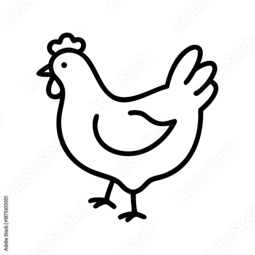 Outline illustration of a chicken standing alone  