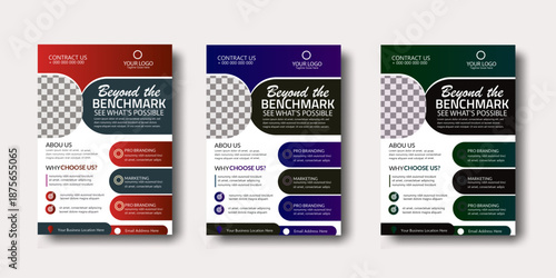 A contemporary and imaginative set of corporate business flyer templates that can be used for A4 flyers, brochures, covers, annual reports, and posters. This design is ideal for both print and digital
