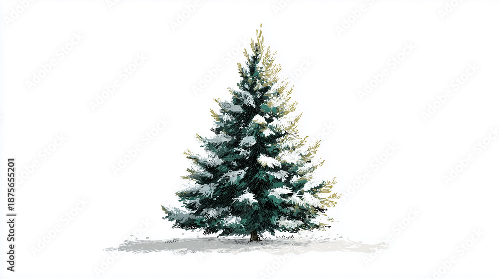 Obraz premium 雪の積もったクリスマスツリーのイラスト