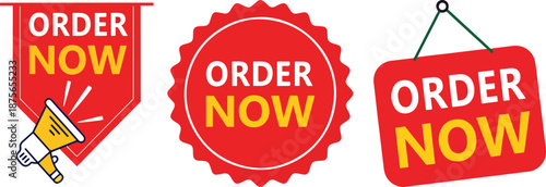 Order Now Sale Badge Label Banner Set Vector