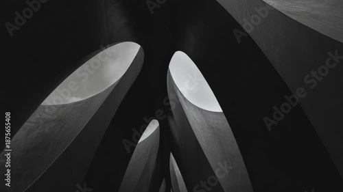 Futuristic architectural form featuring smooth curves and metallic textures captured midframe to accentuate innovative structural symmetry.