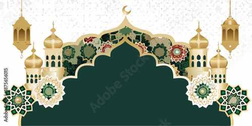 Islamic architecture design with mosque elements and floral patterns