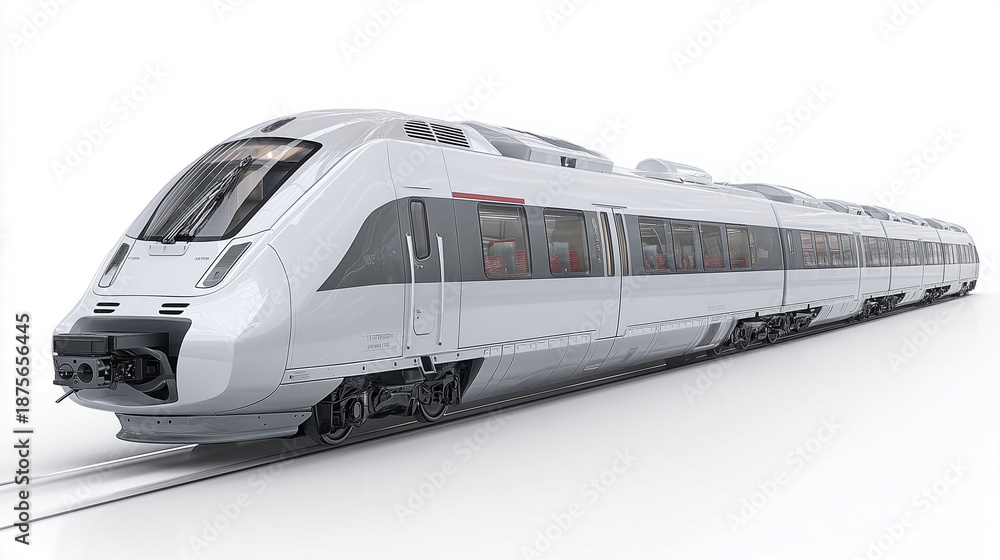 Fototapeta premium Modern high-speed train on transparent background, sleek design display, railway transportation, public transit, commuter vehicle, urban mobility, isolated visual, with copy space