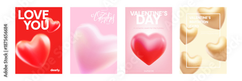 Vector set of Valentine's Day poster cards with hearts aesthetic isolated on white background.