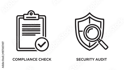 Corporate Governance and Compliance Check Icons for Security Audit and Document Verification