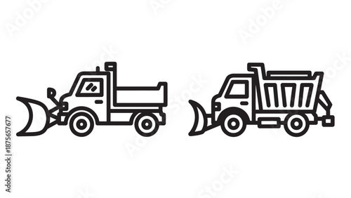 Winter Maintenance Vehicles Set Featuring Two Designs of Snow Plow Trucks for Road Clearing