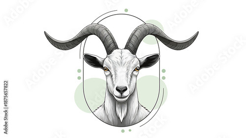 Majestic Goat Head with Impressive Horns Detailed Illustration.