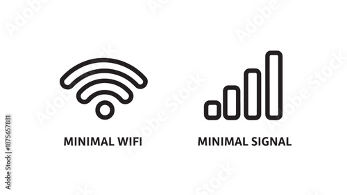 Minimalist WiFi and signal strength icons, indicating wireless connectivity and network status.