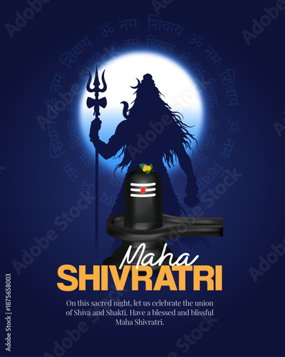 Maha Shivratri Poster with Lord Shiva Silhouette, Trishul and Shivling
