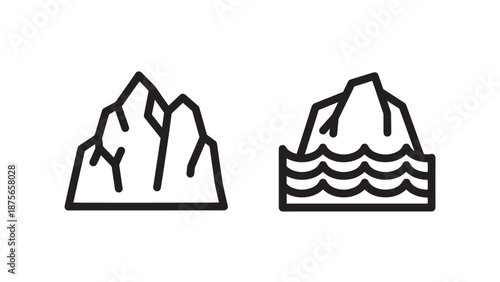 Vector Icons: Iceberg and Ocean Waves, Symbolizing Cold, Arctic, or Climate Change Concepts