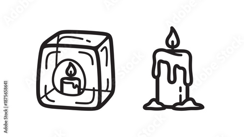 Candle Icons: Wax Candle and Lantern for Light and Ambiance